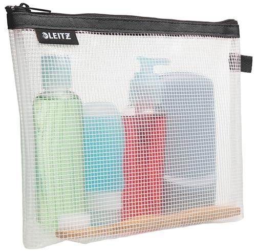 Leitz WOW Reise Zip-Kulturbeutel, durchsichtig, Wasserabweisend, Idealer Kosmetikbeutel für Reisen und im Handgepäck, Maße (BxHxT): 24 x 17 x 3 cm, Schwarz, 40140095