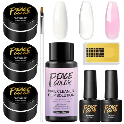 PEACECOLOR Aufbaugel für Gelnägel Set - Rosa Weiß Klar 3 Farben- UV Gel zur Nagelverlängerung und Modellage - Unterlack & Überlack - Slip Solution - 3er Set Gel Builder - Acrylgel für Nägel