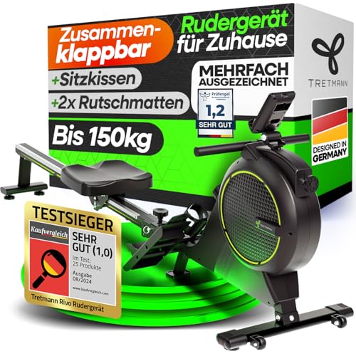 NEU Tretmann Rudergerät für Zuhause Set - extra leise- [Wirbelstrombremse2.0] bis 150KG DEKRA geprüft | patentiert ErgoKonzept | Rudergerät Magnet Rudermaschine Rudergeräte Ruder Fitnessgeräte