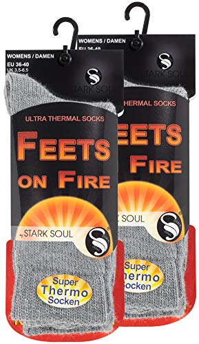 STARK SOUL FEETS on FIRE - 2 Paar Damen Ultra Thermo Socken, Warme Winter Socken, Hellgrau