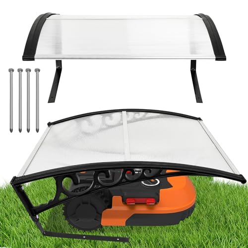 Eulenke Mähroboter Garage Dach Carport für Rasenmäher Rasenroboter, 105x85x45cm, Rasenroboter Garage für Garten Witterungsbeständig, UV Schutz, Mährobotergarage mit Metallfüßen, Transparent