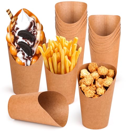 50 Stück Kraftpapier Becher 12oz Frites Halter Bubble, Waffeleisen Tüten, Kraftpapierbecher, Tüten Pommes, Bubble Waffles Bags, Snacktüten Container, Snack Cups für Alle Partys、Part