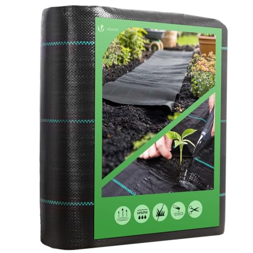 VOUNOT® Unkrautvlies 2x25m, Reißfestes Gartenvlies Wasserdurchlässig, Mulchfolie für Garten, Hochbeet und Terrasse, VOUNOT® Unkrautfolie 100g/m²