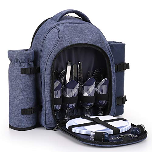 apollo walker 4 Körbe für Picknick-Rucksack, Kühltasche, mit Geschirrset und Decke