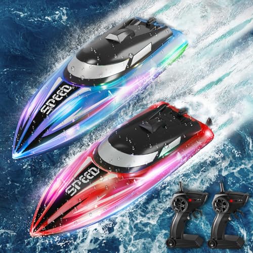 YOOHBERRYS Ferngesteuertes Boot 2 Stück, RC Boot mit LED-Licht für Pools und Seen, 2,4 GHz Ferngesteuerte Boote RC Rennboot, Speedboot Poolspielzeug für Kinder und Erwachsene