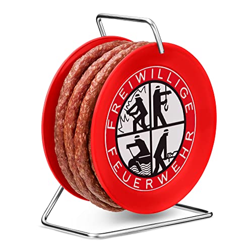 WURSTBARON® - Salami auf Feuerwehr-Trommel - Snack Wurst Mini-Kabeltrommel Schlauchtrommel Modell Freiwillige Feuerwehr - 3,5 Meter Wurst nach Krakauer Art - 240 g