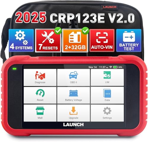 LAUNCH CRP123E V2.0 obd2 Diagnosegerät Auto Auslesegerät EOBD Tester,kfz Tester,4-Systemdiagnosen(Motor SRS at ABS) mit 7 Reset (Öl/SAS/EPB/DPF/BMS-Reset/Abs-Blutung/Drosselklappeneinstellung),FCA