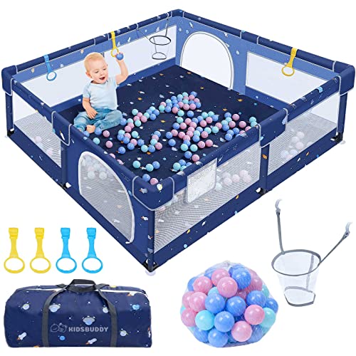 Kidsbuddy Baby Laufstall Laufgitter, Faltbar Drinnen XXL 150x180cm Rutschfester Absperrgitter Mit Atmungsaktive Netz Schutzgitter Kind Playpen Set Mit Kugel Sicherheitsspielplatz Ställe