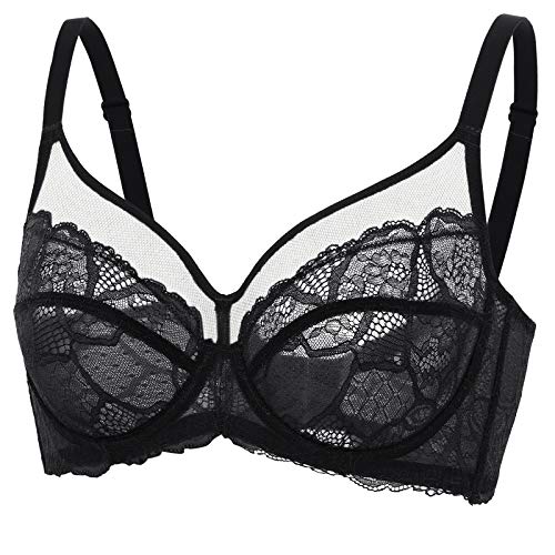DOBREVA Damen Spitzen Minimizer BH mit Bügel Große Brüste Sexy Vollschalen Ungefüttert Schwarz 95D