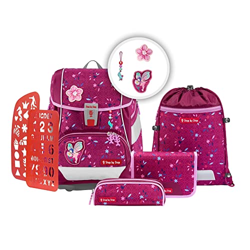 Step by Step Schulranzen-Set 2IN1 Plus „Fairy Freya“ 6-teilig, ergonomischer Tornister, höhenverstellbar mit Hüftgurt, für die Grundschule, ab der 1. Klasse, 19L, rosa, Feen-Design