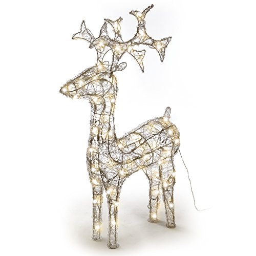 Nipach GmbH Rentier beleuchtet Acryl 120 LED warm weiß Deko-Figur 100 cm Trafo Leucht-Elch Weihnachtsdeko Weihnachtsbeleuchtung Außen-Deko Xmas