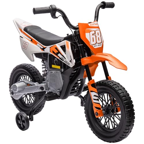 AIYAPLAY Kinder Elektro-Motorrad, 12V Kindermotorrad mit Musik, Kinderfahrzeug mit abnehmbar Trainingsrädern, 2,4-5 km/h, für 3-6 Jahre Kinder, max. 30 kg, Orange