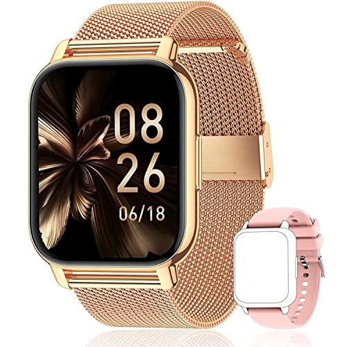 Popglory Smartwatch für Damen Herren, 1.85 Zoll Touch-Farbdisplay mit Bluetooth Anrufe,Fitnessuhr mit Blutsauerstoff Blutdruckmessung Herzfrequenz Schrittzähler