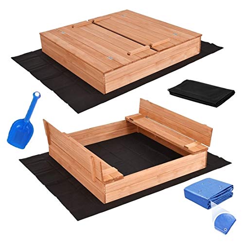 Sandkasten mit Deckel Sandbox Imprägniert 120x120 150x150 Sandkiste mit Sitzbänken Holz Spielzeug (120x120 Impräniert)