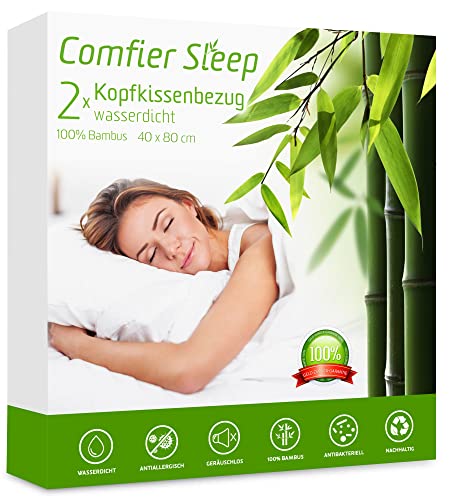 Kissenschoner 40x80 cm Dreilagig mit Reißverschluss, Antiallergen, 100% Bambus, 2er-Pack wasserdichte Kissenbezüge 40x80 Standardgröße