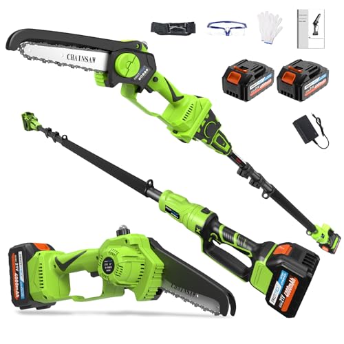2-in-1 Akku Teleskop Hochentaster 8 Zoll & Mini Kettensäge mit 2×4.0Ah 21V Akku, Bürstenloser Motor, Arbeitshöhe bis 4.5 Meter, Kompakte Hochentaster zum Baum- und Heckenschneiden