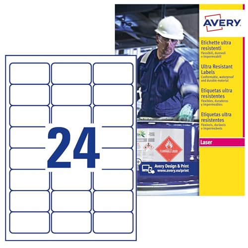 AVERY Zweckform L7912-10 Strapazierfähige Folienetiketten (240 Aufkleber, 63,5x33,9mm auf A4, extrem stark selbstklebend, für schwierige Oberflächen, bedruckbare Outdoor Klebefolie) 10 Blatt, weiß