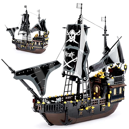 Piratenschiff Black Hawk Bausteine Ideas Bauspielzeug für Piraten Geschenk für 6-10 Jungen und Mädchen Klemmbausteine für Erwachsene Piratenschiff.（Kompatibel Mit Lego Piratenschiff 621PCS）