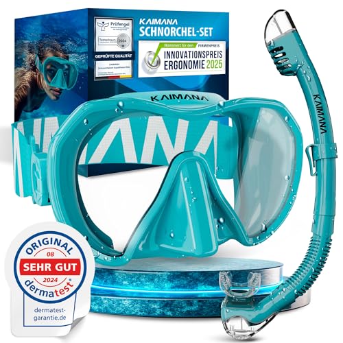 Das Neue KAIMANA® AquaVision Prolite Schnorchelset für Erwachsene inkl. Tragetasche, Bequeme Taucherbrille Erwachsene, Alternative zur Schnorchelmaske, Taucherbrille mit Stoffband/Silikonstrap