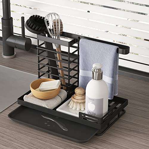 COVAODQ Spülbecken Caddy Organizer,Spüle, Lappen Halterung,für Küche Badezimmer(Schwarz)