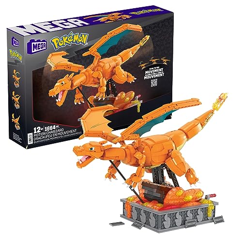 Mega Pokémon Glurak Actionfigur, 1664 Teile, zusammenbaubares, bewegliches Figur, Bauspielzeug, ca. 28 cm groß, ab 12 Jahre Sammelfigut, HMW05