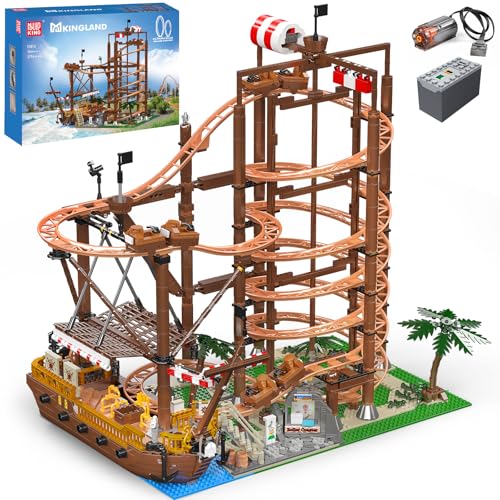 Mould King 11013 Looping-Achterbahn Bausatz, Jahrmarkt-Themenpark-Bausatz mit Achterbahn und Piratenschiff, Modellbausatz für Erwachsene (2174 Teile)