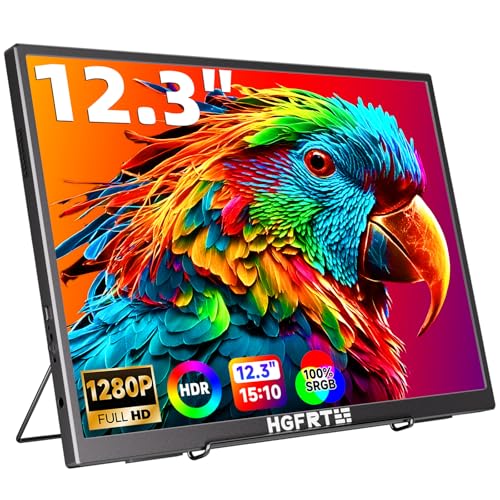 HGFRTEE Portable Monitor 12,3 Zoll,1920x1080 FHD,15:10,Blendfrei,IPS, 178° Weitwinkel,sRGB 100%,60Hz,Lautsprecher,USB-C,Mini-HDMI, VESA, Windows/macOS, Gaming & Arbeit-12.3 Zoll