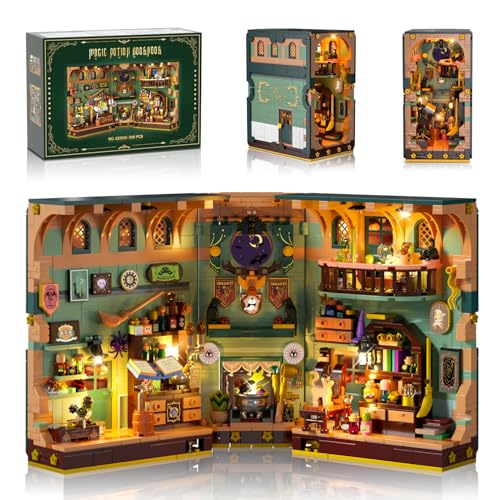 INSOON Magisches Zaubertrank Book Nook Haus Bauspielzeugset mit LED, 990 Stück Magic DIY Bookend Baustein Kit für Heimdekor, Booknook Klemmbausteine für Erwachsene Kinder Jungen Mädchen ab 10-12+