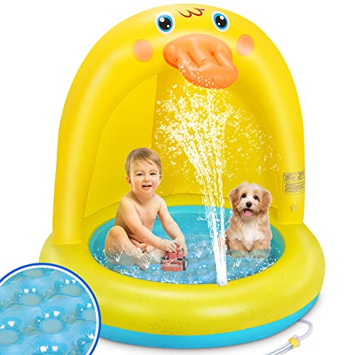Planschbecken Für Kinder BabyPool Wasserspielzeug | Pool Spielzeug Luftmatratze, Aufblasbare Badewanne | Freien Kleine Gelbe Ente Sprinkler Mit Sonnenschutz