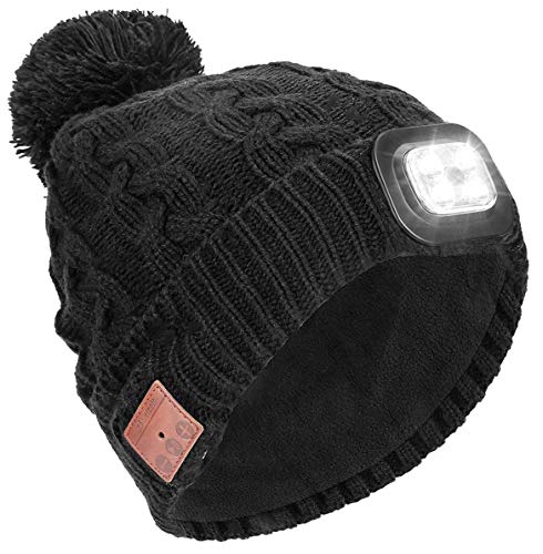 Powcan Wintermütze mit Licht Wireless Bluetooth 5.0 Music Mütze 4 LED Hut USB aufladbare Caps für Männer Frauen warme Strickmütze