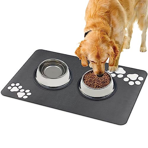 Napfunterlage Hund rutschfest-Super Saugfähige Futtermatte für Hund und Katze 60x40 cm-Waschbar Hundenapf Futternapf Unterlage-Grau Fressnapf Matte-Futterunterlage für Katzen und Hunde