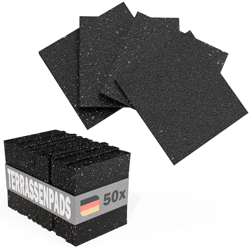 Terrassenpads 50 Stück - 90x90x8mm - Gummigranulat Unterlage für Terrasse & Balkon - Bautenschutzmatte Made in Germany