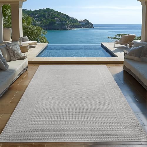 Carpetsale24 Outdoor Teppich Wetterfest 200x300 (200 x 290 cm) Grau - UV-beständig, Polypropylen, Schlichter Flatweave, Antirutsch, Waschbar - In- & Outdoor teppich für Balkon, Garten, Terrasse, Küche