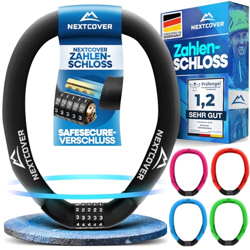 NEXTCOVER® Fahrradschloss mit Zahlencode - Das Original - [SAFESECURE] hohe Sicherheit I Schloss mit 5- stelliger Zahlencode, Zahlenschloss Fahrrad Stahl I Bike Lock perfekt für E-Bike I Kettenschloss