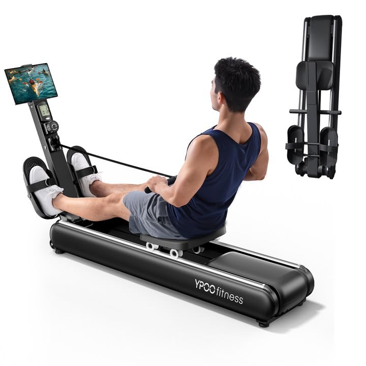 YPOO Rudergerät für Zuhause Klappbar, Magnetisches Rudergerät Leise, 16 Widerstandsstufen, mit Exklusiver APP& LCD-Datenanzeige, Doppel-Slide-Rails Stabilität, Belastbar bis 160kg, Einfacher Aufbau