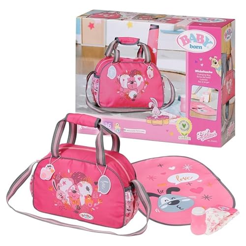 BABY born Wickeltasche, Puppenwickeltasche in rosa grau inkl. Wickelunterlage, Windel und Puderdose, 832455 Zapf Creation