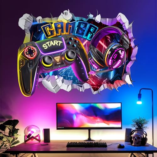 decalmile Wandtattoo 3D Gamer Junge Wandaufkleber Gaming Zimmer Controller Videospiel Wandsticker Jugendzimmer Kinderzimmer Jungen Schlafzimmer Spielzimmer Wanddeko
