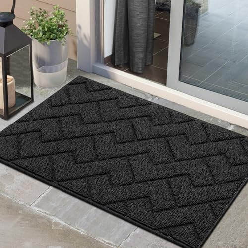 Biscpro Fußmatte Dunkelgrau 60x90cm Innen und Außen Waschbar Fussmatte Wasserdicht Türmatte Rutschfester Schmutzfänger Teppich für Eingang, Haustür, Patio, Flur, Garten