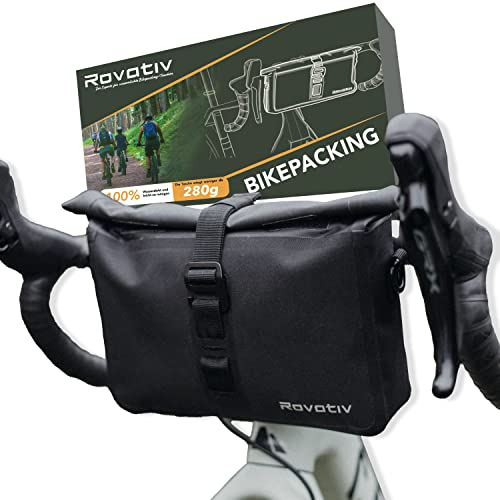 Rovativ® Bikepacking Lenkertasche [3 Liter] 100% Wasserdicht - Handlebar Pack für Gravelbike Rennrad und MTB - Fahrradlenkertasche mit Schultergurt