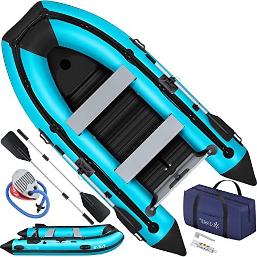 KESSER® Schlauchboot 3,20 m für 4 Personen - Wave Motor geeignet Freizeitboot Paddelboot Motorboot Angelboot - mit 2 Sitzbänken - Alu-Boden Paddel Pumpe Reparaturset & Tasche aufblasbar PVC, Blau