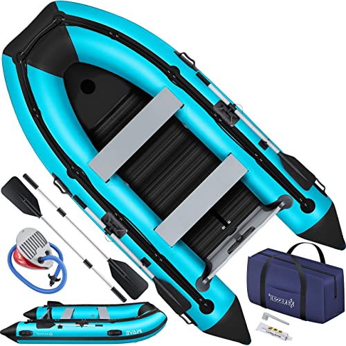 KESSER® Schlauchboot 3,20 m für 4 Personen - Wave Motor geeignet Freizeitboot Paddelboot Motorboot Angelboot - mit 2 Sitzbänken - Alu-Boden Paddel Pumpe Reparaturset & Tasche aufblasbar PVC Blau