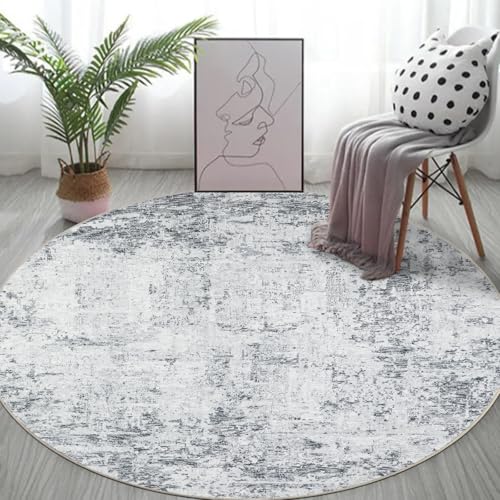 Capslpad Grau Abstrakt Teppich Rund ø135cm Moderner rutschfest Teppich Wohnzimmer Runder Waschbar Rund Teppiche Kurzflor Weich Runder Beige for Wohnzimmer Schlafzimmer Studie Heimbüro Dekor