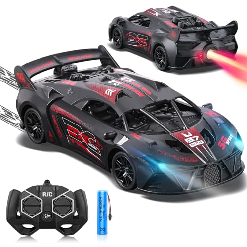 SAIFILI Bugetti Ferngesteuertes Auto ab 3 4 5 6 7 8+ Jahre, 2.4G RC Auto Spielzeug mit Fernbedienung, 1:18 Kinder Rennauto Ferngesteuerte mit Sprühfunktion, Aufladbarer Batterie, LED Licht, Rot