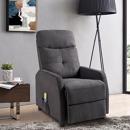 LEADZM Fernsehsessel Elektrisch Massagesessel Heizung Relaxsessel, manuell verstellbare Rückenlehnenneigung, TV Sessel Ruhesessel mit Liegefunktion Ruhesessel Stoff (Dunkelgrau)