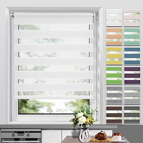 Allesin Doppelrollo Klemmfix ohne Bohren & mit Bohren, (50x150cm Weiß), Duo Rollos für Fenster und Tür, Klemmrollo Fensterrollo lichtdurchlässig und verdunkelnd, Sichtschutz und Sonnenschutz