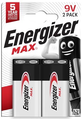Energizer Max - 9V Blockbatterie (2 Stück) - Neun Volt Alkali-Batterien - geeignet für Rauchmelder, Brand- and Feuermelder, Elektronik und Audio - 5 Jahre lagerfähig