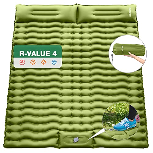 Luxtude Isomatte 2 Personen 200x140cm, Luftmatratze Selbstaufblasend Outdoor, Ultraleicht Camping Matratze Kleines Packmass, Wasserdicht Faltbar Schlafmatten mit Kissen, Fußpumpe Aufblasbare