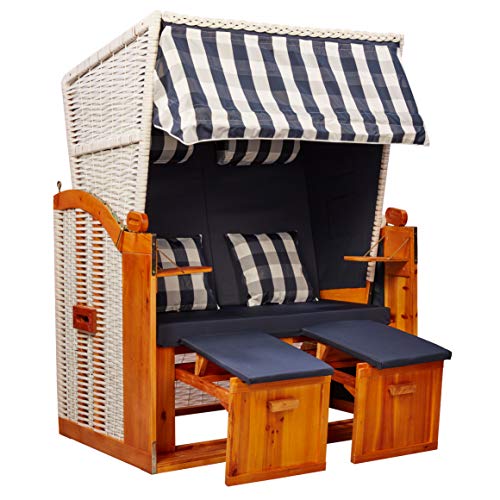 Webavita Strandschönheiten Doris Ostsee Strandkorb 2-Sitzer Vollholzfront Verschiedene Dekor innen außen für Balkone Terrassen Wintergärten Garten Lounge inkl. Schutzhülle