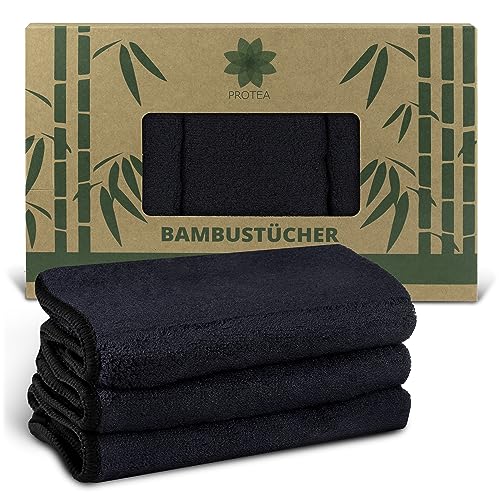 Protea Bambus Tücher Anthrazit 3er-Set - saugstark & Wiederverwendbare Geschirrtücher - Küchenrolle Ersatz - Trockentuch - Reinigungstuch - Spültücher - nachhaltig - umweltfreundlich - waschbar