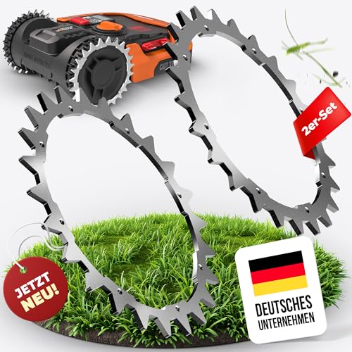 LADSPRINT® Edelstahl Spikes passend für Worx Landroid S/M und Gardena/Husqvarna uvm. | Entgratet | Poliert | 16x Edelstahl Schrauben | Traktionsverbesserung für Mähroboter (Ø 213mm)